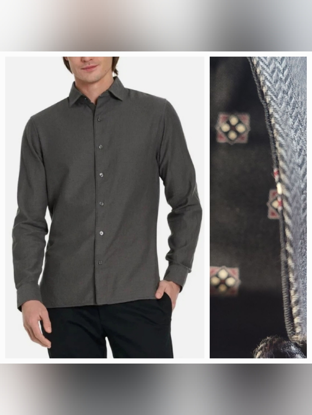 Ted Baker Men's Dark Charcoal Herringbone Button-Down Shirt